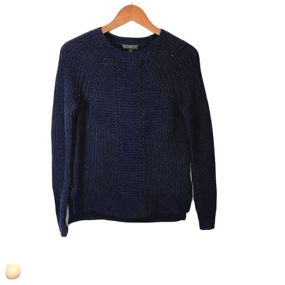 J.Crew Wool Blend Crewneck Sweater Sz XXS Navy Pointelle‎ Cable knit Style E6733 - Picture 1 of 11